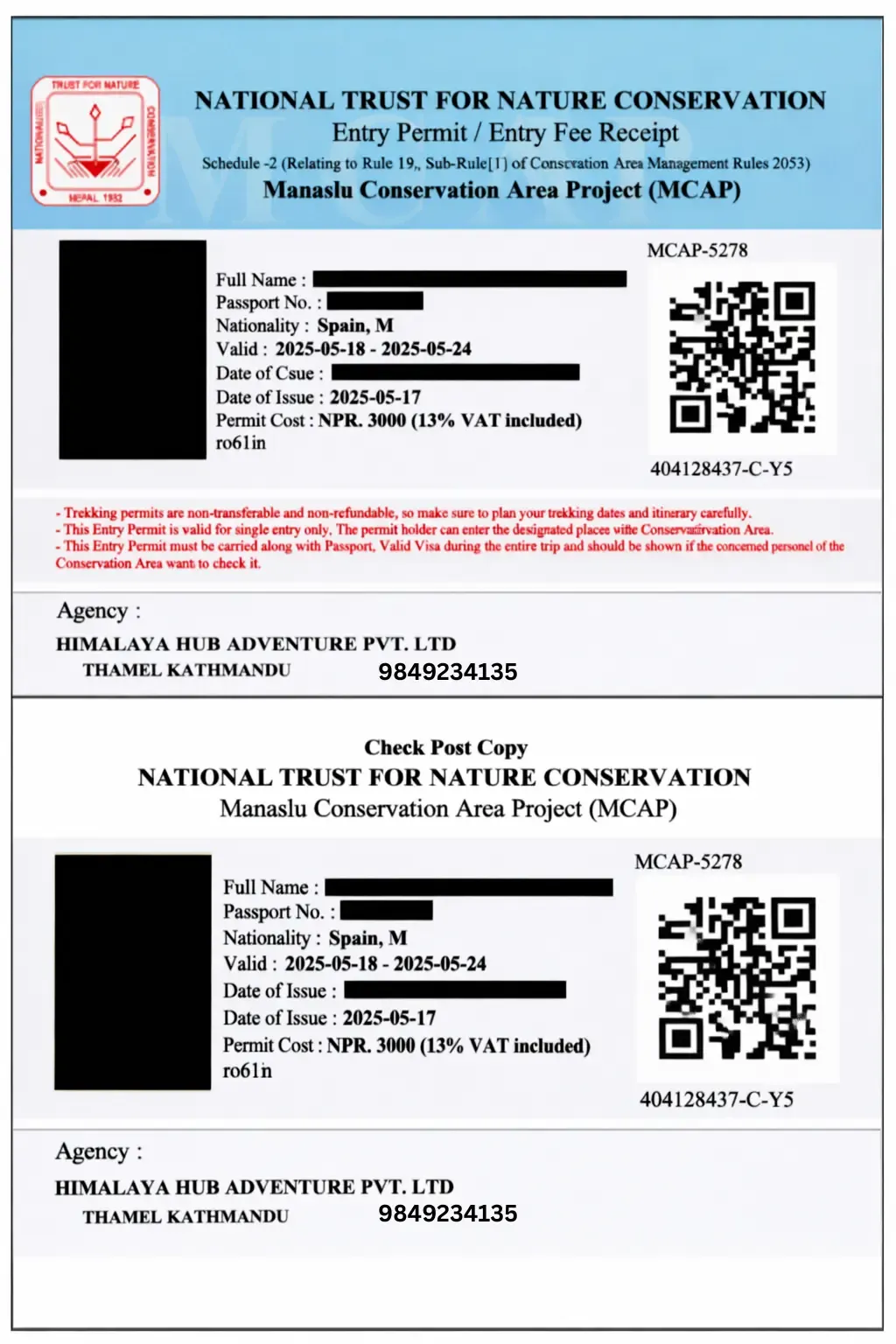 Manaslu Conservation Area Permit (MCAP)