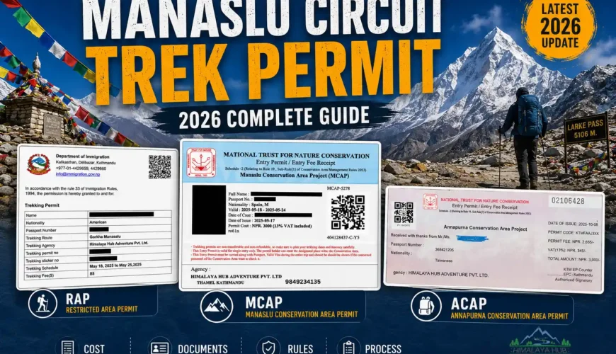 Official Manaslu Circuit Trek permits including Restricted Area Permit, Manaslu Conservation Area Permit, and Annapurna Conservation Area Permit by Himalaya Hub Adventure