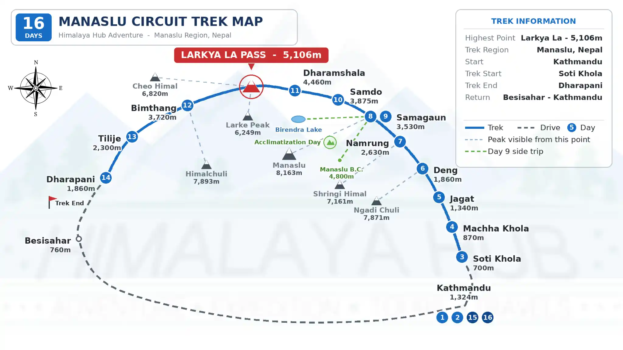 Manaslu Citcuit Trek Map 16 Days